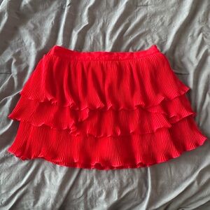 Pink Lily Vibrant Red Ruffle Mini Skirt